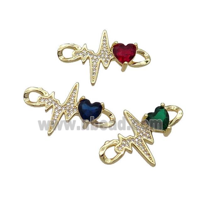 Copper Cardiogram Heart Connector Pave Zircon Gold Plated Mix