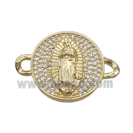 Copper Circle Jesus Connector Pave Zircon Gold Plated