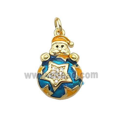Copper Santa Claus Pendant Pave Zircon Blue Enamel Gold Plated