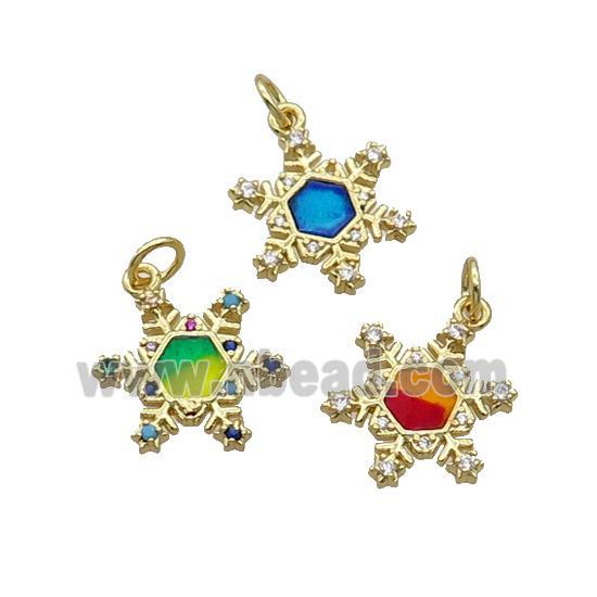 Copper Snowflake Pendant Pave Zircon Enamel Gold Plated Mixed