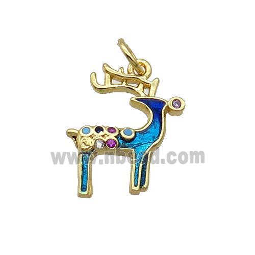 Copper Reindeer Pendant Pave Zircon Blue Enamel Gold Plated