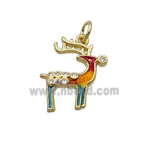 Copper Reindeer Pendant Pave Zircon Multicolor Enamel Gold Plated