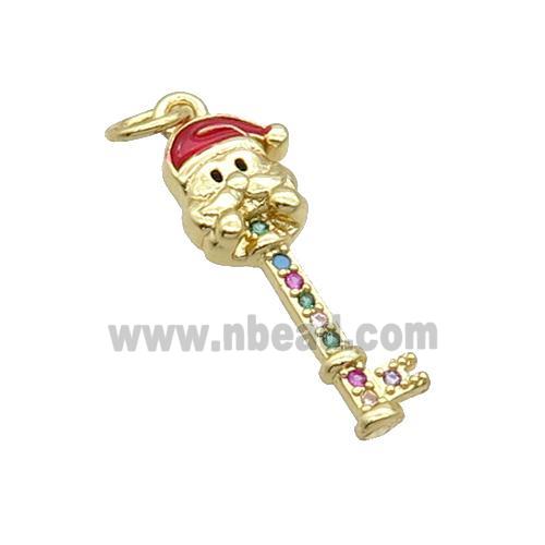 Copper Key Santa Claus Pendant Pave Zircon Red Enamel Gold Plated