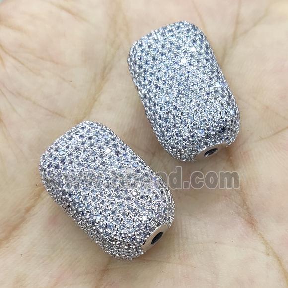 Copper Cuboid Beads Pave Zircon Platinum Plated