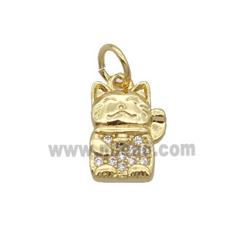 Copper Lucky Cat Pendant Pave Zircon Gold Plated