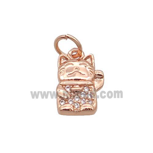 Copper Lucky Cat Pendant Pave Zircon Rose Gold