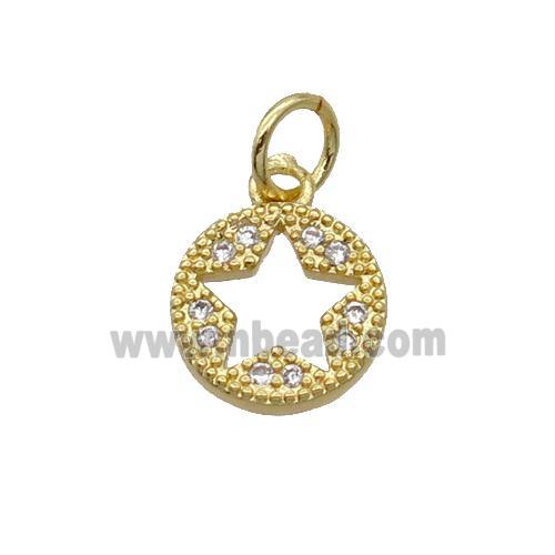 Copper Circle Star Pendant Pave Zircon Gold Plated