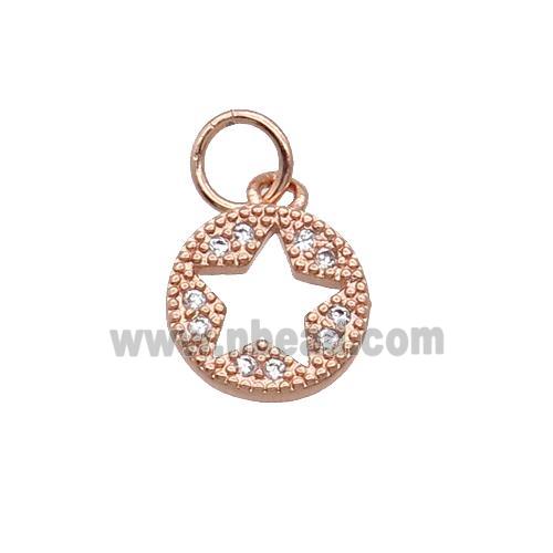 Copper Circle Star Pendant Pave Zircon Rose Gold