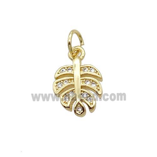 Copper Leaf Pendant Pave Zircon Gold Plated