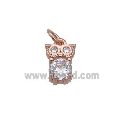 Copper Owl Pendant Pave Zircon Rose Gold
