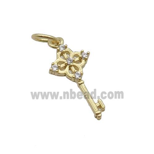 Copper Key Charm Pendant Pave Zircon Gold Plated