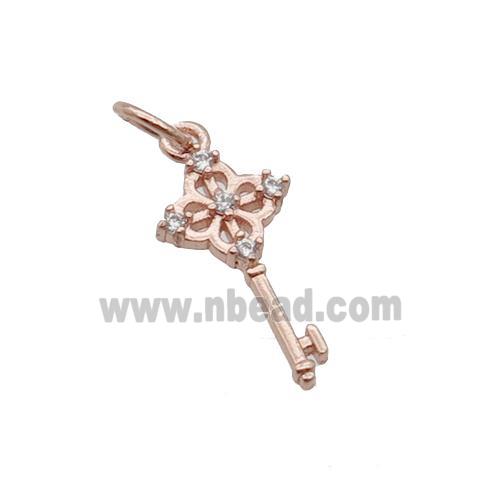 Copper Key Charm Pendant Pave Zircon Rose Gold