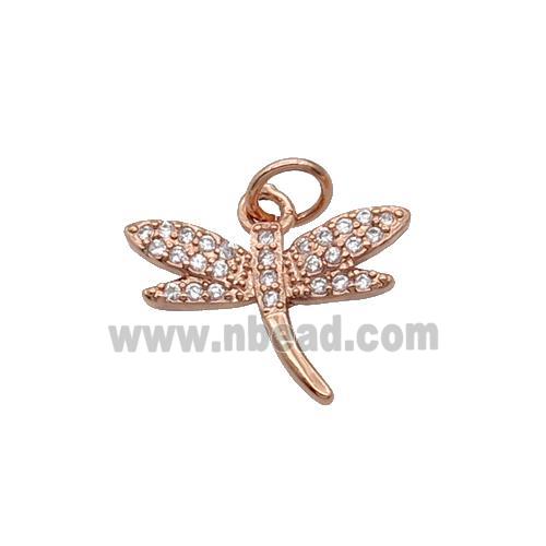 Copper Dragonfly Pendant Pave Zircon Rose Gold