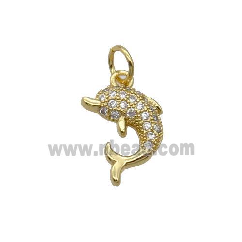 Copper Dolphin Pendant Pave Zircon Gold Plated
