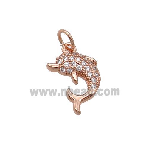 Copper Dolphin Pendant Pave Zircon Rose Gold