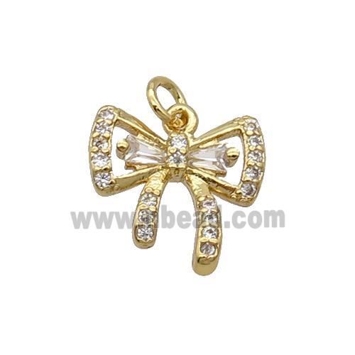 Copper Bow Pendant Knot Pave Zircon Gold Plated