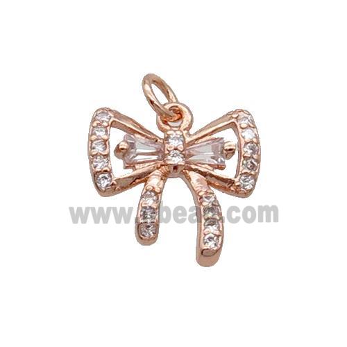 Copper Bow Pendant Knot Pave Zircon Rose Gold