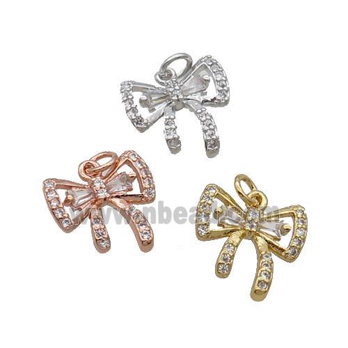Copper Bow Pendant Knot Pave Zircon Mixed