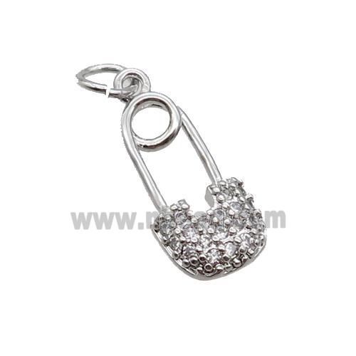 Copper Pendant Pave Zircon Safety Pin Platinum Plated