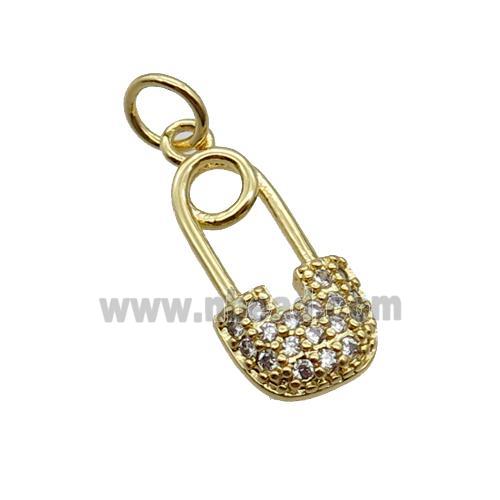 Copper Pendant Pave Zircon Safety Pin Gold Plated