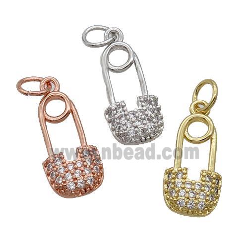 Copper Pendant Pave Zircon Safety Pin Mixed