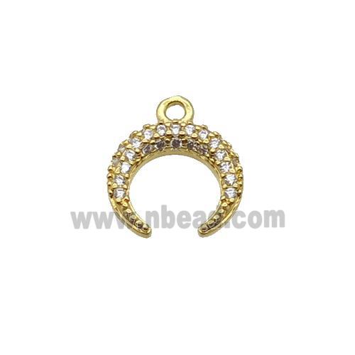 Copper Crescent Pendant Pave Zircon Moon Gold Plated