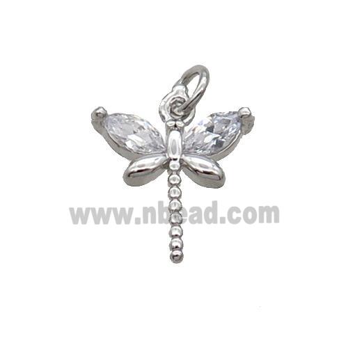 Copper Dragonfly Pendant Pave Zircon Platinum Plated