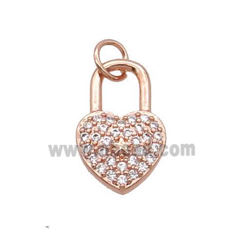 Copper Lock Pendant Pave Zircon Heart Rose Gold