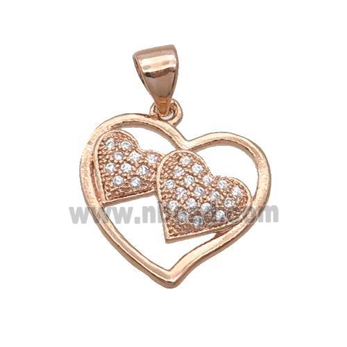 Copper Heart Pendant Pave Zircon Rose Gold