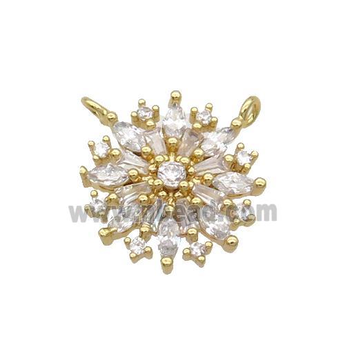 Copper Flower Pendant Pave Zircon 2loops Gold Plated