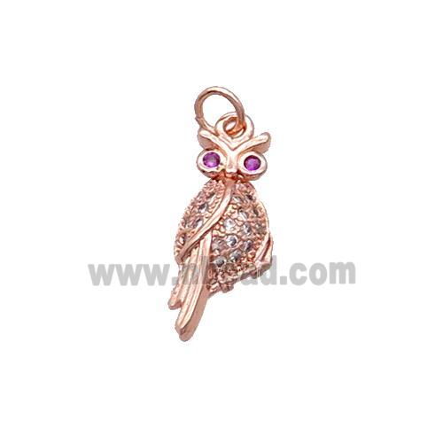 Copper Owl Pendant Pave Zircon Bird Rose Gold