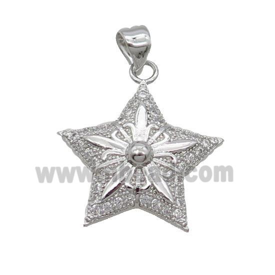 Copper Star Pendant Pave Zircon Platinum Plated