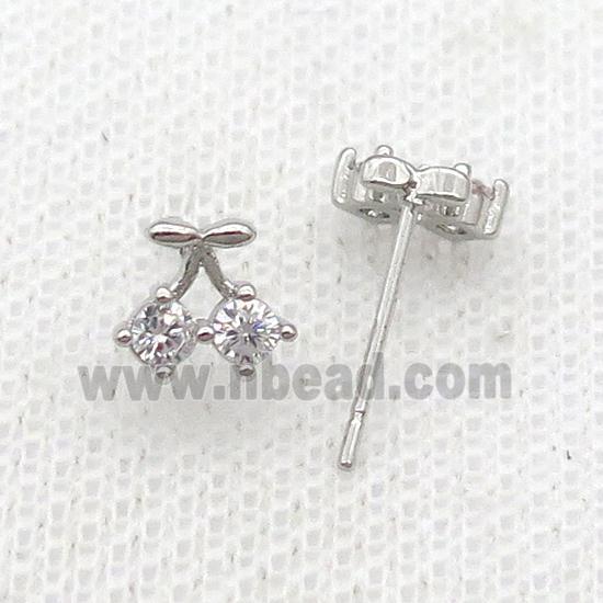 Copper Stud Earring Pave Zircon Platinum Plated