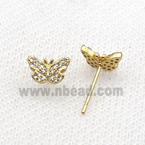 Copper Stud Earring Pave Zircon Butterfly Gold Plated