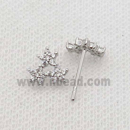 Copper Stud Earring Pave Zircon Star Platinum Plated