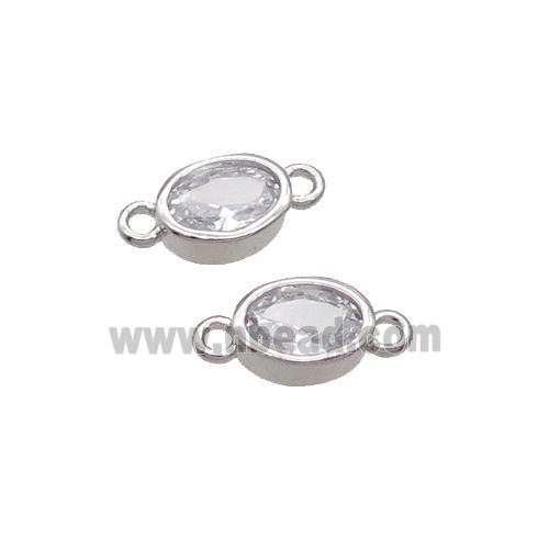 Copper Oval Connector Pave Zircon Platinum Plated
