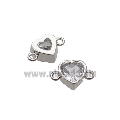 Copper Heart Connector Pave Zircon Platinum Plated