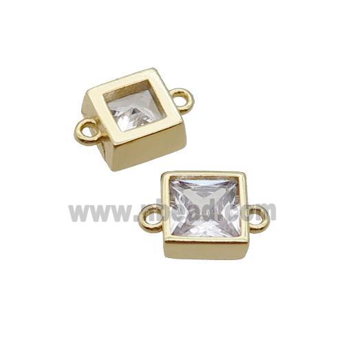 Copper Square Connector Pave Zircon Gold Plated