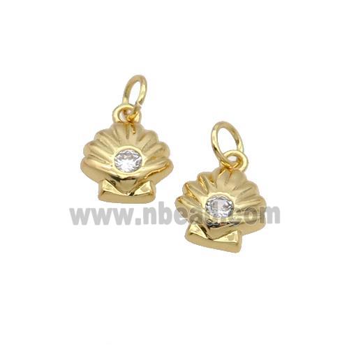 Copper Pendant Pave Zircon Shell Gold Plated