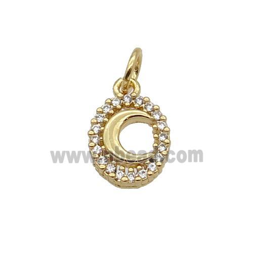 Copper Moon Pendant Pave Zircon Oval Gold Plated