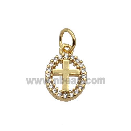 Copper Cross Pendant Pave Zircon Oval Gold Plated