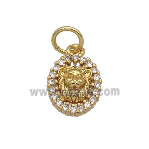Copper Lion Pendant Pave Zircon Oval Gold Plated