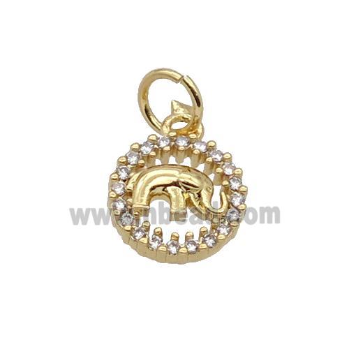Copper Elephant Pendant Pave Zircon Circle Gold Plated