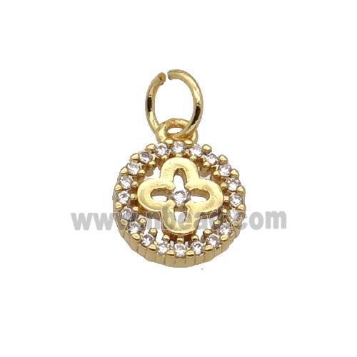 Copper Clover Pendant Pave Zircon Circle Gold Plated