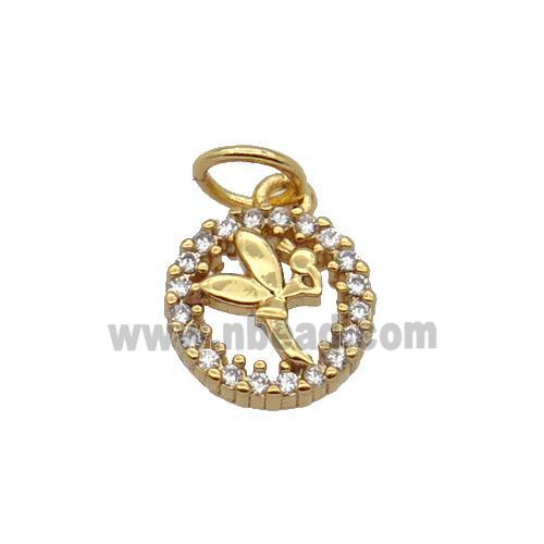 Copper Fairy Pendant Pave Zircon Circle Gold Plated