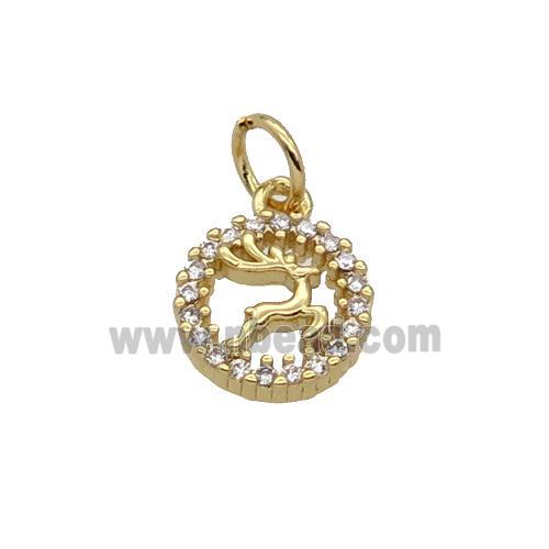 Copper Reindeer Pendant Pave Zircon Circle Gold Plated
