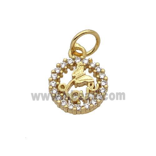 Copper LOVE Pendant Pave Zircon Circle Gold Plated