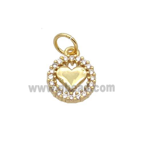 Copper Heart Pendant Pave Zircon Circle Gold Plated
