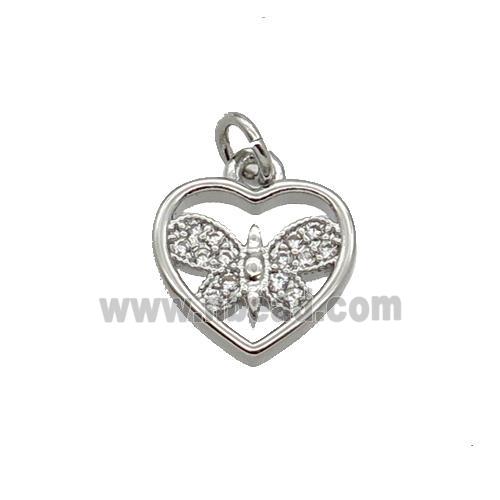 Copper Heart Pendant Pave Zircon Butterfly Platinum Plated