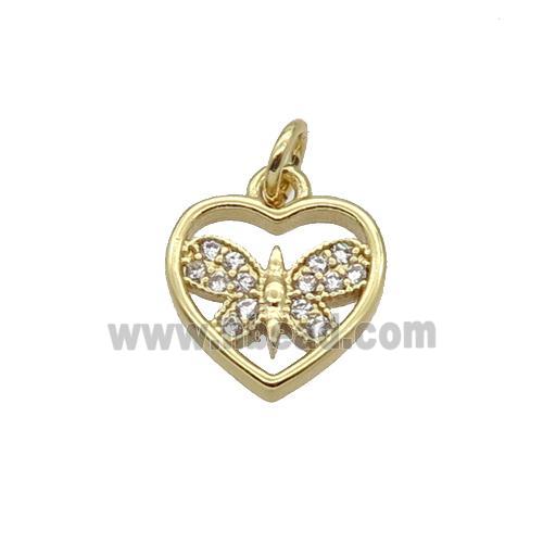 Copper Heart Pendant Pave Zircon Butterfly Gold Plated